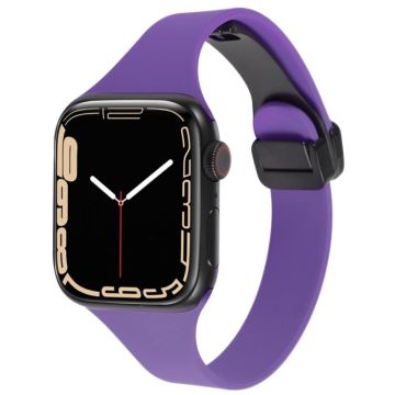 For Apple Watch Series 3 38mm Magnetic Buckle Slim Silicone Watch Band(Dark Purple)