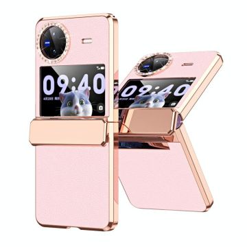 For vivo X Flip Plated Plain Leather Folding Phone Case with Hinge(Pink)