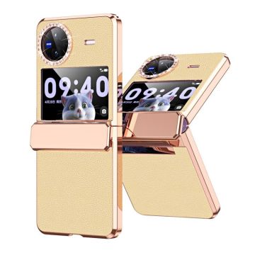 For vivo X Flip Plated Plain Leather Folding Phone Case with Hinge(Gold)