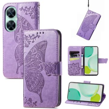 For Huawei nova 11i / Enjoy 60 Pro Butterfly Love Flower Embossed Flip Leather Phone Case(Light Purple)