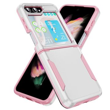 For Samsung Galaxy Z Flip5 5G Pioneer Armor Heavy Duty PC + TPU Phone Case(White + Pink)