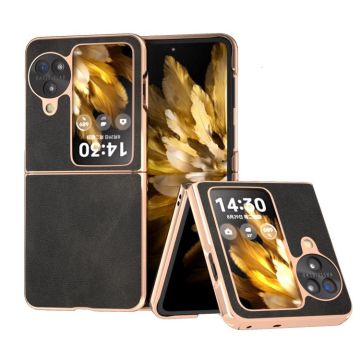 For OPPO Find N3 Flip Nano Plating Cowhide Texture PU Phone Case(Black)