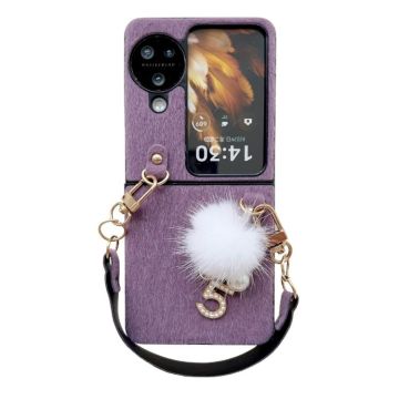 For OPPO Find N3 Flip Plush PC Phone Case with Lanyard(Purple)