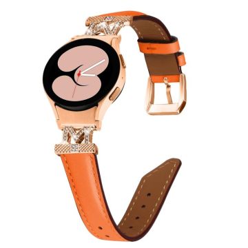 For Samsung Galaxy Watch6 / 6 Classic M Letter D-shaped Twill Leather Watch Band(Rose Gold Orange)