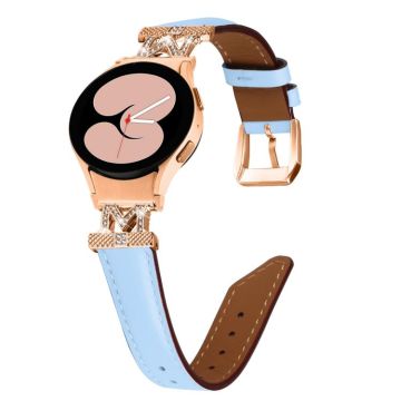 For Samsung Galaxy Watch6 / 6 Classic M Letter D-shaped Twill Leather Watch Band(Rose Gold Blue)