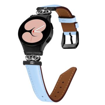 For Samsung Galaxy Watch6 / 6 Classic Crown D-shaped Twill Leather Watch Band(Black Blue)