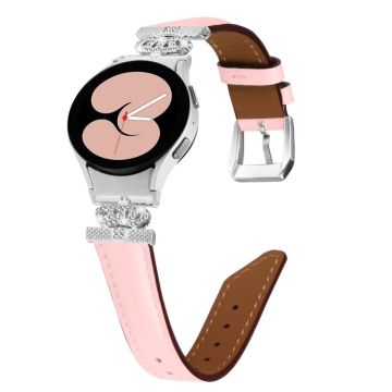 For Samsung Galaxy Watch6 / 6 Classic Crown D-shaped Twill Leather Watch Band(Silver Pink)