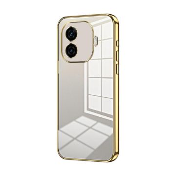 For vivo iQOO Z9 Turbo Transparent Plating Fine Hole Phone Case(Gold)