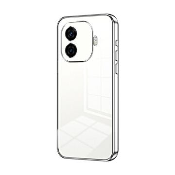 For vivo iQOO Z9 Turbo Transparent Plating Fine Hole Phone Case(Silver)