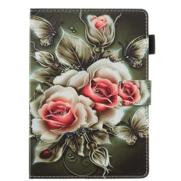 For Amazon Kindle Fire HD 8 (2020) Flat Texture Flat Leather Case with Card Slot & Wallet & Holder & Sleep / Wake-up Function(Roses On Black)