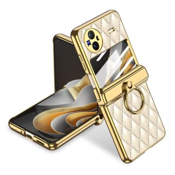 For vivo X Flip GKK Integrated Rhombus Pattern Electroplating Leather Magnetic Phone Case with Ring(Gold)