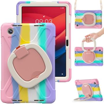 For Lenovo Tab M11 /Xiaomi Pad 11 2024 Silicone Hybrid PC Tablet Case with Holder & Shoulder Strap(Colorful Pink)