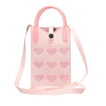 Heart Shaped Knitted Mini Crossbody Phone Bag For 6.9 inch and Below Phones(Pink)