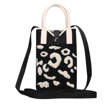 Leopard Print Knitted Mini Crossbody Phone Bag For 6.9 inch and Below Phones(Black)