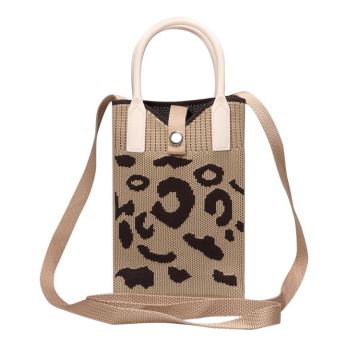 Leopard Print Knitted Mini Crossbody Phone Bag For 6.9 inch and Below Phones(Brown)