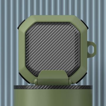 For Galaxy Buds Live / Pro /2 /2 Pro / FE Carbon Fiber TPU Hybrid PC Case with Hook(Green)