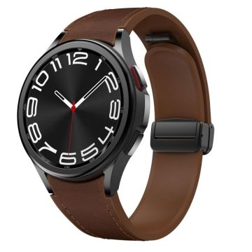 For Samsung Galaxy Watch 6 Magnetic Black Buckle Leather Silicone Watch Band(Dark Brown)