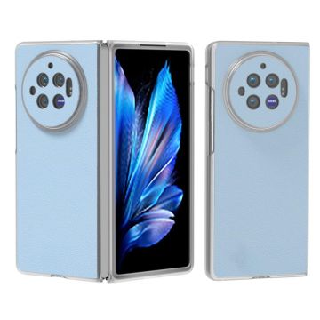 For vivo X Fold3 Frosted Transparent Edge Genuine Leather Wave Phone Case(Blue)