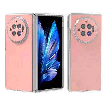 For vivo X Fold3 Frosted Transparent Edge Genuine Leather Wave Phone Case(Pink)