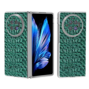 For vivo X Fold3 Frosted Transparent Edge Genuine Leather Canopy Phone Case(Green)