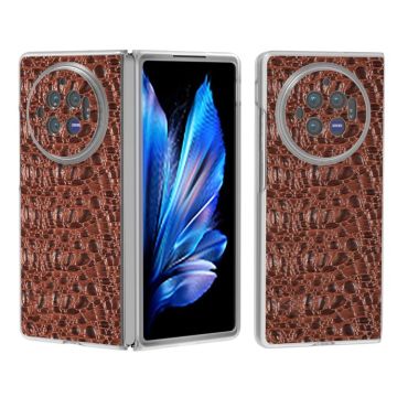 For vivo X Fold3 Frosted Transparent Edge Genuine Leather Canopy Phone Case(Coffee)