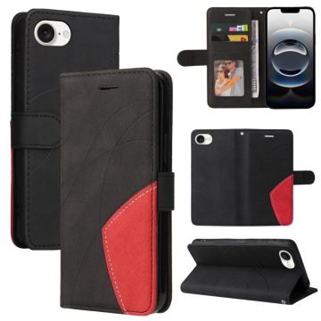 For iPhone 16e Dual-color Splicing Flip Leather Phone Case(Black)