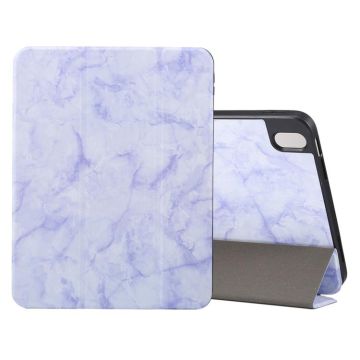 For iPad Air 11 2024 / 2025 Three-fold Marble Texture Protective Tablet Case with Pen Slot(Purple)