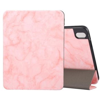 For iPad Air 11 2024 / 2025 Three-fold Marble Texture Protective Tablet Case with Pen Slot(Pink)