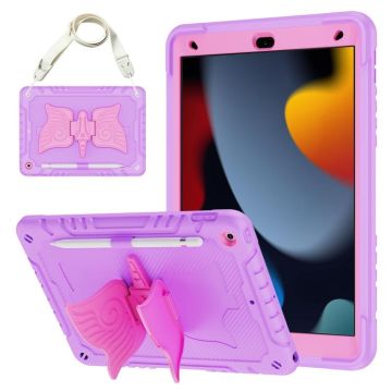For iPad 10.2 2021/2020/2019 Kickstand PC Hybrid Silicone Tablet Case(Purple Rose Red)