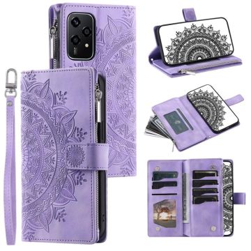 For Honor 200 Lite Global Multi-Card Totem Zipper Leather Phone Case(Purple)