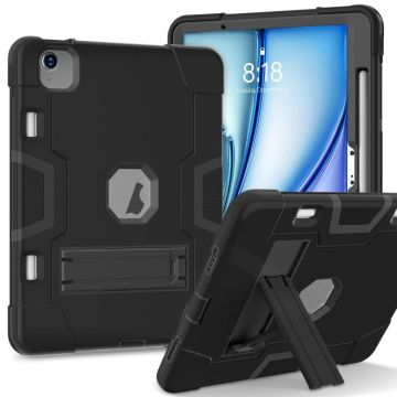 For iPad Air 11 2025 / 2024 Contrast Color Silicone Acrylic PC Tablet Case with Holder(Black)