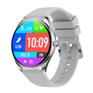 MT55 1.43 inch AMOLED HD Screen Ultra-thin Smart Call Health Watch, Silicone Strap(Silver Grey)