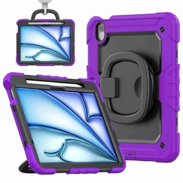 For iPad Air 11 2025 / 2024 Handle Silicone Hydric PC Tablet Case with Shoulder Strap(Purple)