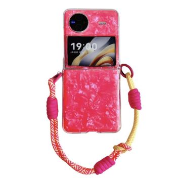For vivo X Flip Pearlescent Shell Texture Side Buckle Phone Case with Rainbow Bracelet(Red)