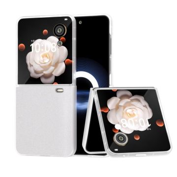 For Honor Magic V Flip PC Frosted Transparent Gradient Glitter Powder Phone Case(White)