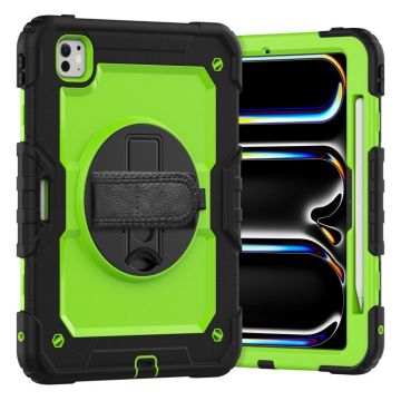 For iPad Pro 11 2024 Silicone Hybrid PC Tablet Case with Shoulder Strap(Yellow Green + Black)