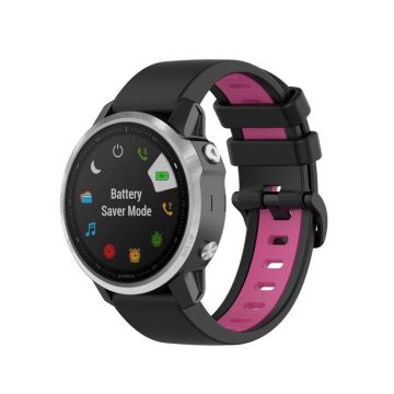 For Garmin Fenix 6 Two-color Silicone Watch Band(Black Rose Red)
