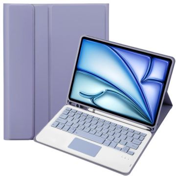 For iPad Air 11 2025 / 2024 / Air 5 10.9 / Air 4 A098B-A Detachable Ultra-Thin Bluetooth Touch Keyboard Leather Tablet Case with Pen Slot(Purple)