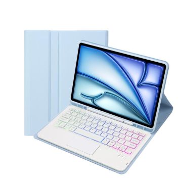 For iPad Air 11 2025 / 2024 / Air 5 10.9 / Air 4 A098B-AS Detachable Ultra-Thin Backlit Bluetooth Touch Keyboard Leather Tablet Case with Pen Slot(Light Blue)