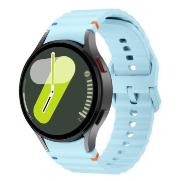 For Samsung Galaxy Watch FE 40mm Wave Pattern Stitched Silicone Watch Band(Light Blue)