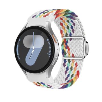 For Samsung Galaxy Watch 7 / 6 / 5 / 4 Nylon Loop Magnetic Buckle Watch Band(White Rainbow)
