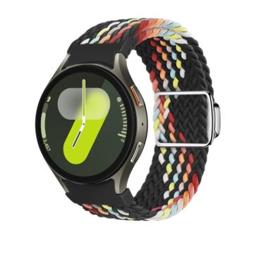 For Samsung Galaxy Watch 7 / 6 / 5 / 4 Nylon Loop Magnetic Buckle Watch Band(Black Rainbow)