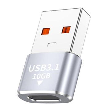 120W 10Gbps USB3.1 Male to USB-C / Type-C Female OTG Mini Adapter(Silver)