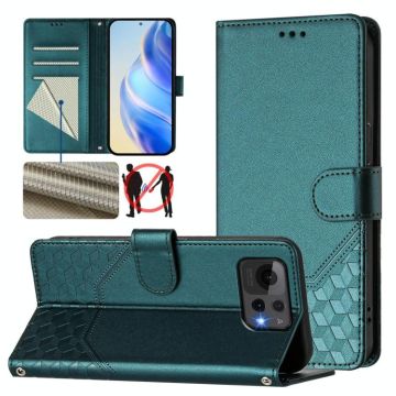 For Asus Zenfone 12 Ultra Honeycomb Embossing RFID Leather Phone Case(Peacock Green)