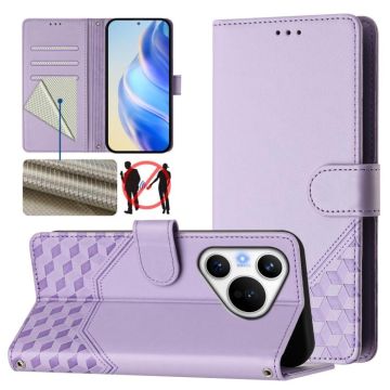 For Huawei Pura 70 Honeycomb Embossing RFID Leather Phone Case(Light Purple)
