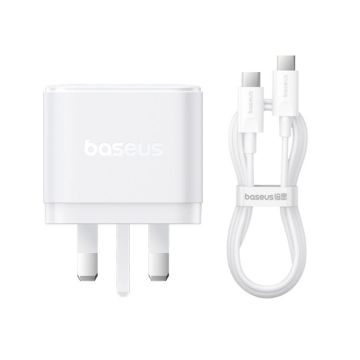 Baseus PD65W USB and 2 USB-C / Type-C Fast Charger With 1m Type-C Cable, Plug Type:UK Plug(White)