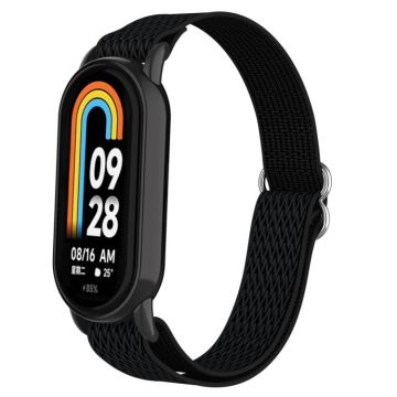 For Xiaomi Smart Band 9 / 8 Plastic Plug Wave Elastic Nylon Watch Band(Black)