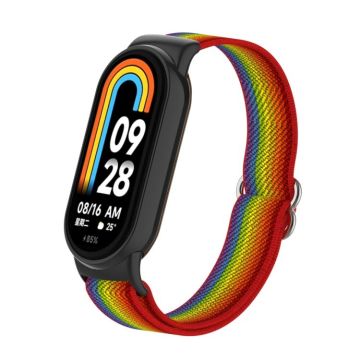 For Xiaomi Smart Band 9 / 8 Plastic Plug Plain Elastic Nylon Watch Band(Rainbow)