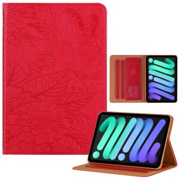 For iPad mini 6 / mini 2024 Butterfly Love Flower Embossed Leather Smart Tablet Case(Red)