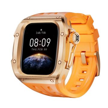 For Apple Watch Series 10 46mm RedPepper Armor Metal Case Integrated Silicone Watch Band(Rose Gold Orange)